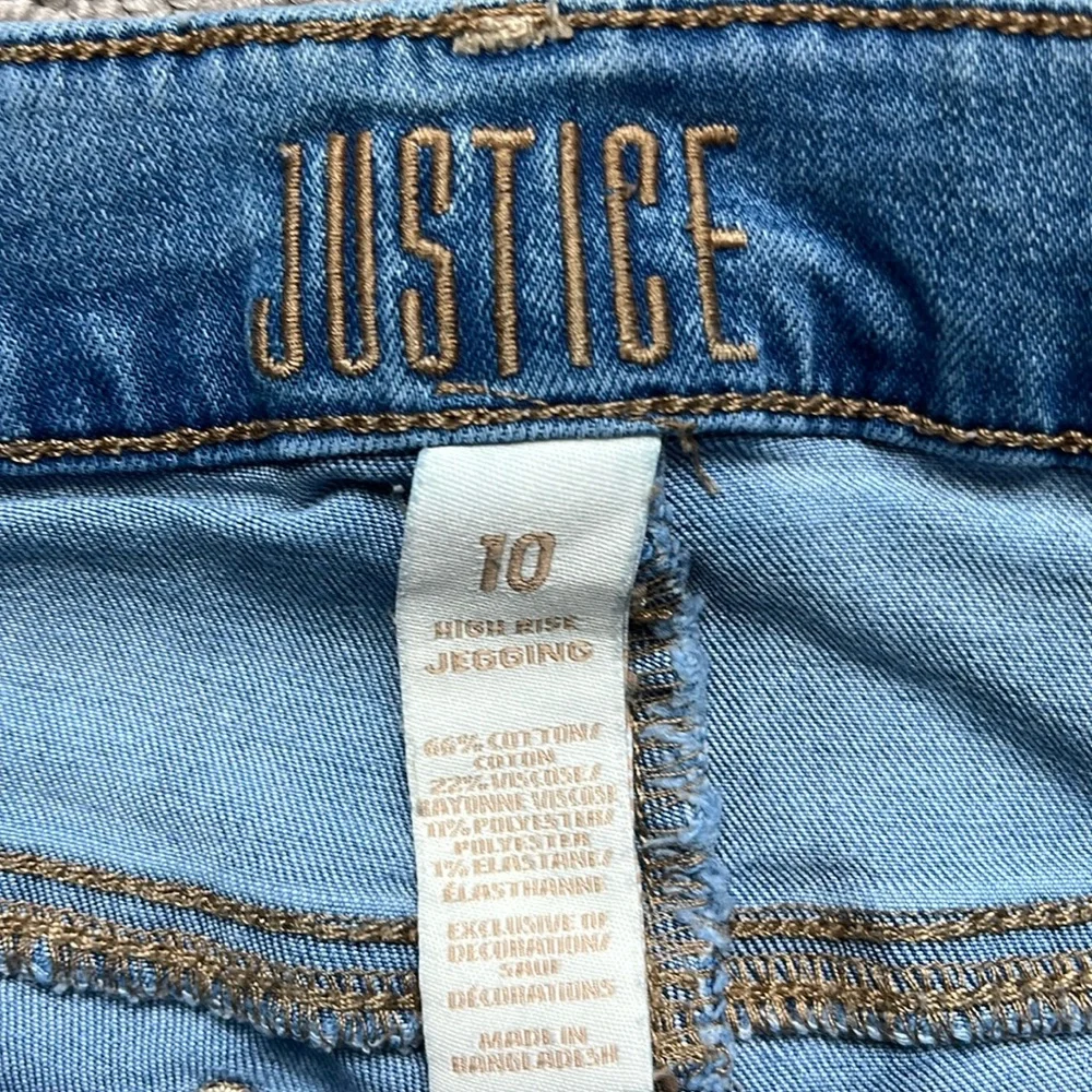 Justice High Rise Denim Jegging Light Blue Distressed Girls 10